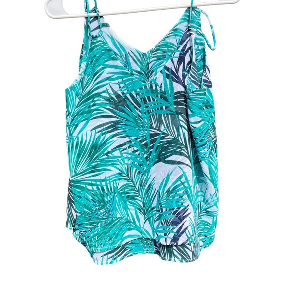 Ann Taylor Factory Size S Women's Camisole Top Tropical Leaves Beachy Oversize - Picture 2 of 8